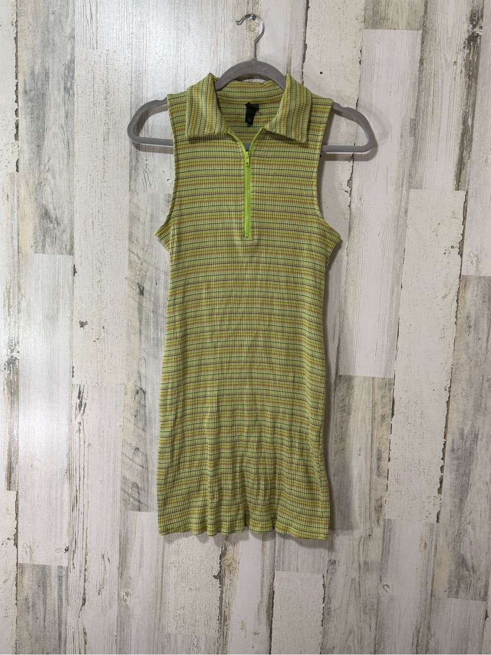 wild fable Sleeveless Polo Zip Dress in Lime Green Stripe